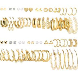 36 Pairs Gold Earrings Set for Women, Fashion Pearl Chain Drop Dangle Earrings